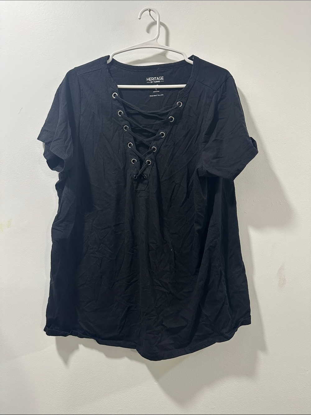 Heritage Black Lace-Up Short Sleeve Tee